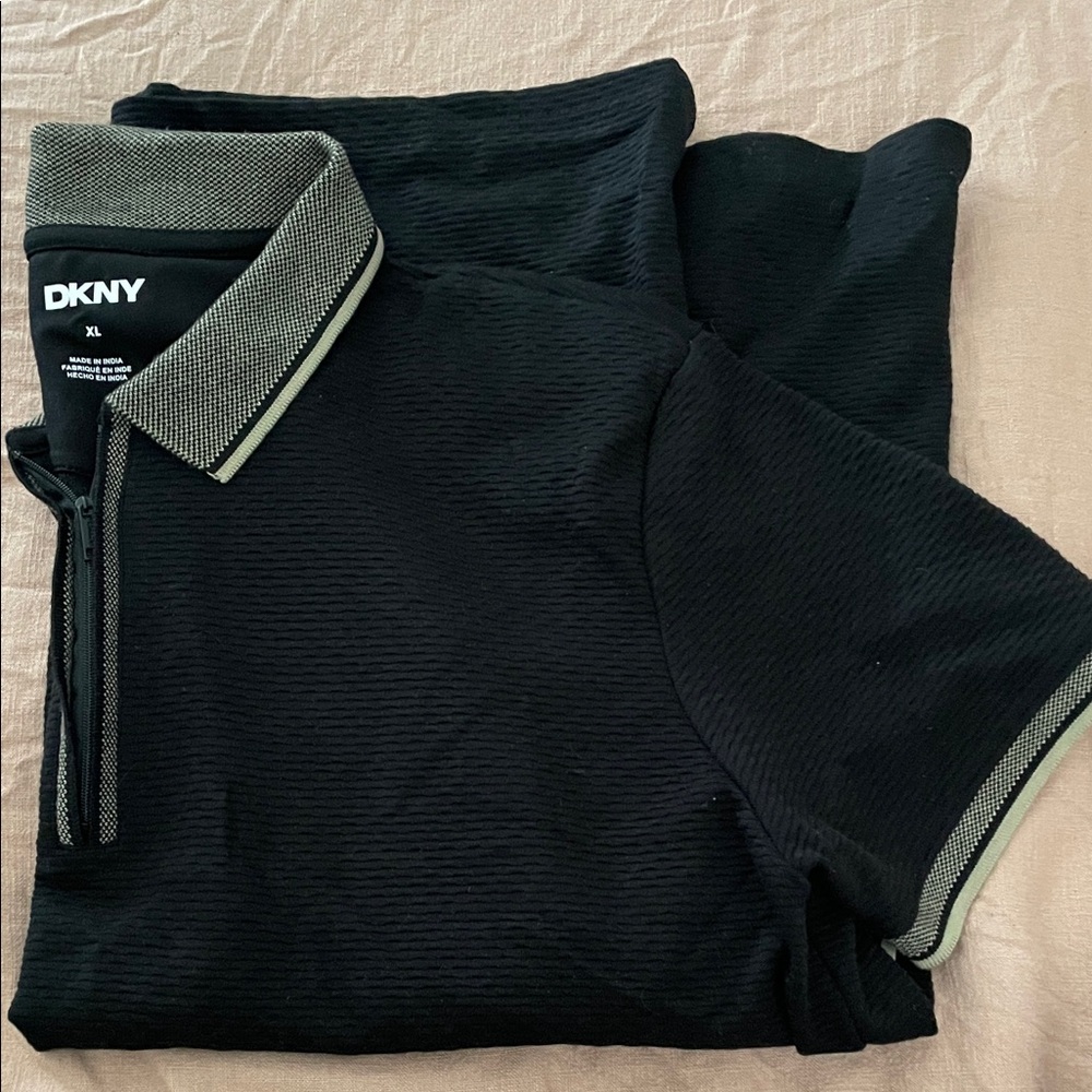 DKNY Black Polo with Light Gray-Trim Collar